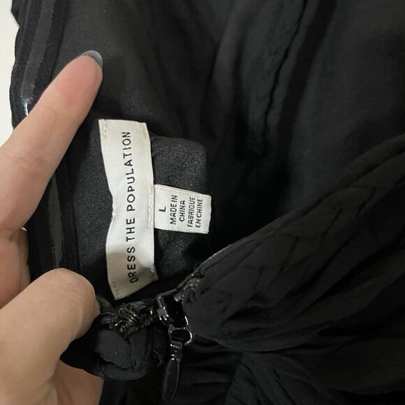 NEW! Dress the Population Aura Bandeau halter high slit chiffon black gown large - Picture 9 of 12